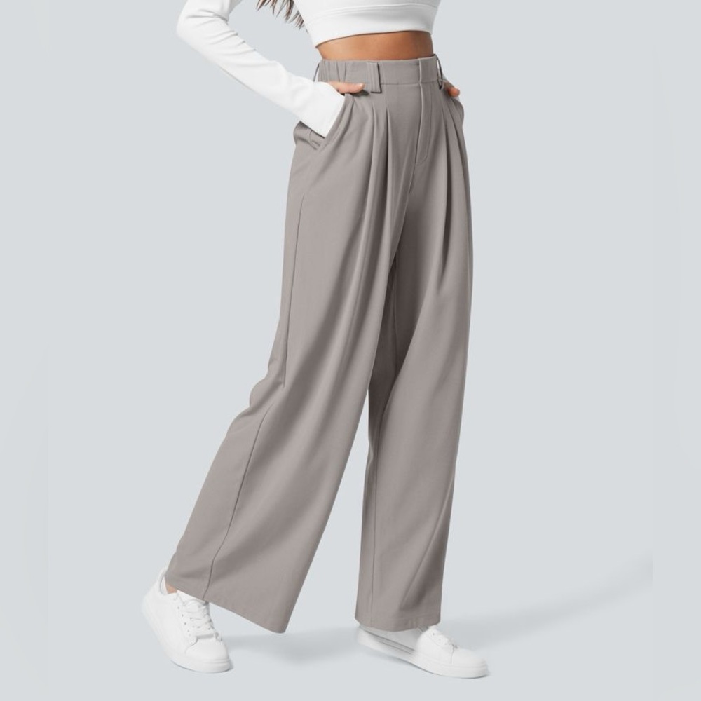 Halara Flex Mink Ash (Light Gray) High-Waisted WideLeg Waffle Work Pants, Size M